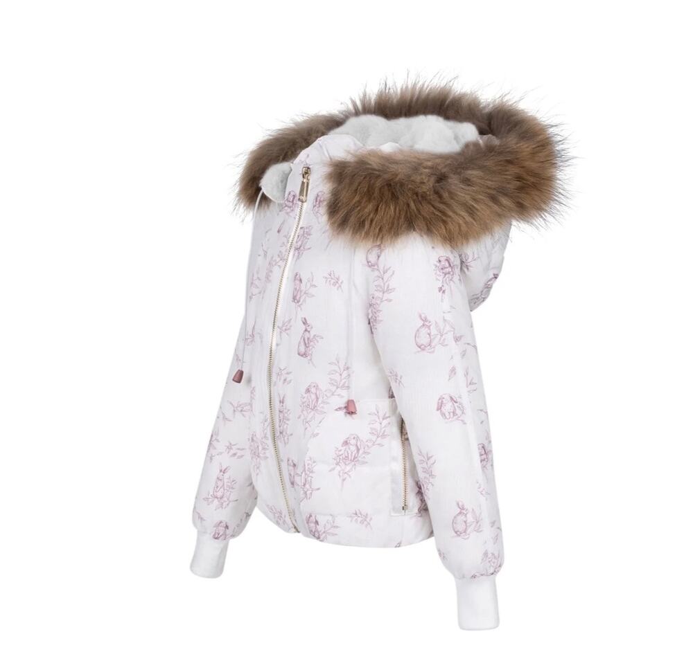 NWT MANTEAU JUNIOR BABY BUNNY WHITE RASPBERRY PINK FUR LINED DOWN COAT 9M $169